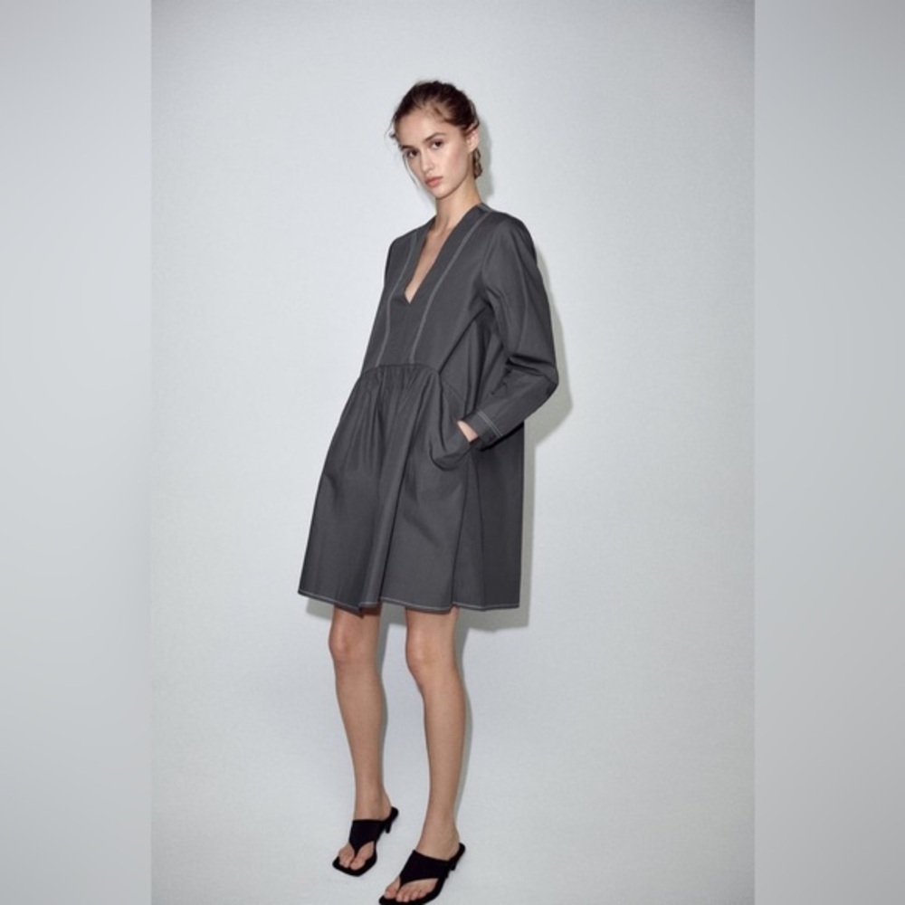 Zara Topstitched Mini Dress - Picture 1 of 7